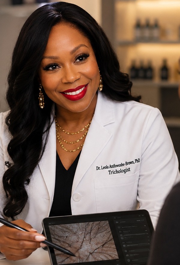 Portrait of Dr. Leola Anifowoshe-Brown, PhD, Houston trichologist and founder of Texas Hair Restoration & Wellness Center