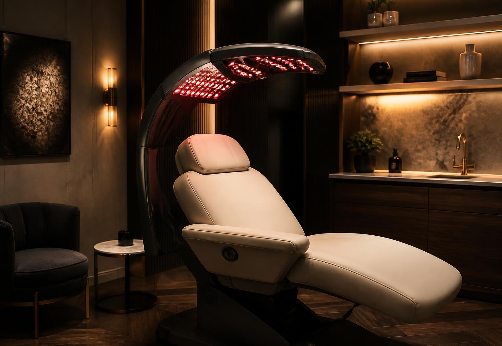 Scalp restoration technology and treatment chair in the clinic's therapy suite